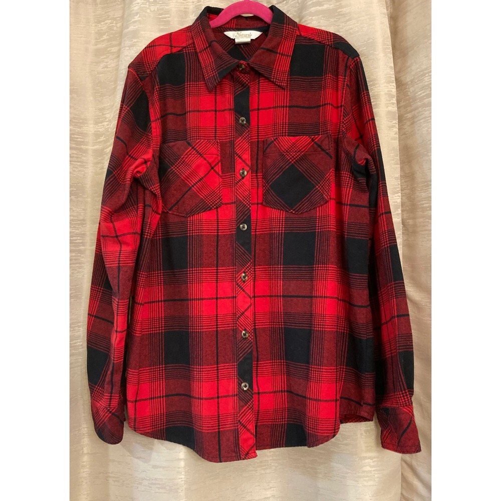 Natural Reflections Red Black Plaid Flannel Shirt Long Sleeve Button Up Size S